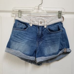 Pacsun Two Tone White Blue Denim Cuffed Hem Mom Shorts